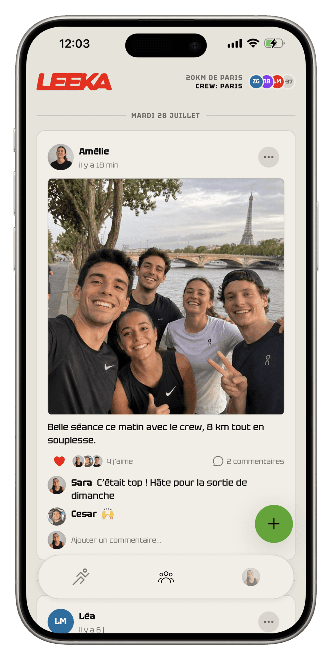Fil du crew : une coureuse partage une photo de groupe prise après une séance matinale au bord de la Seine.